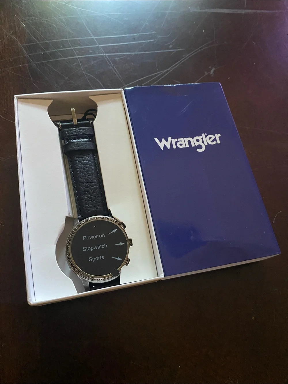 🆕 Wrangler Round Silvertone Smartwatch Leather Strap Android iPhone Compatible